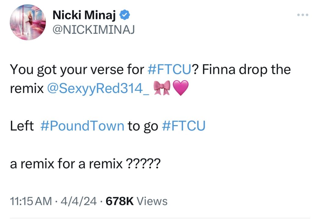 Nicki Minaj to feature Sexyy Red on “FTCU” remix