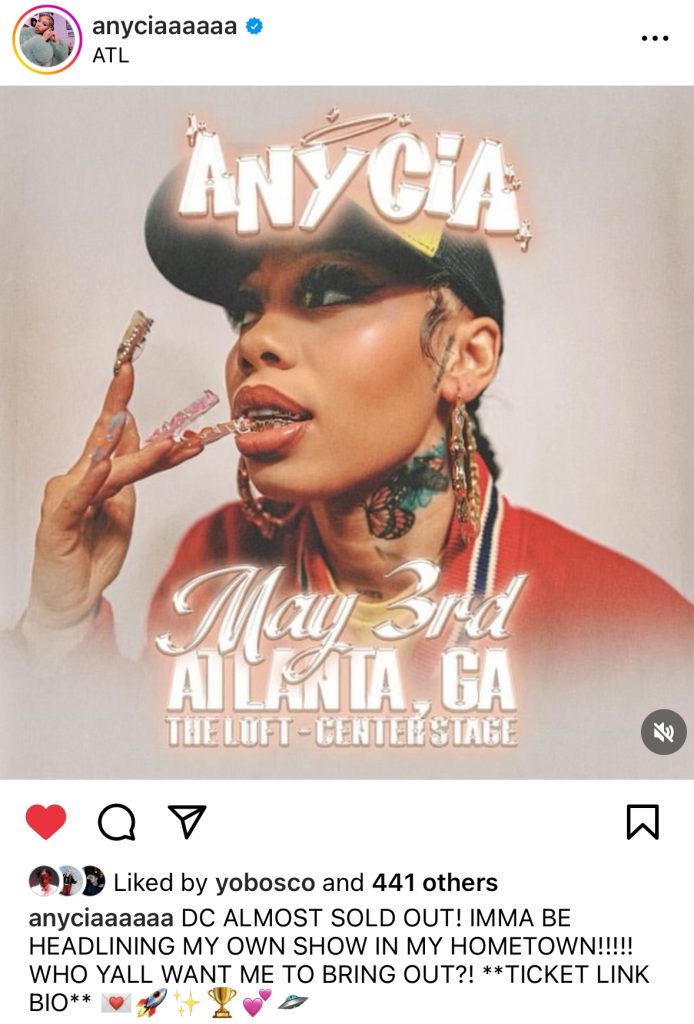 Anycia announces headlining show in hometown of Atlanta