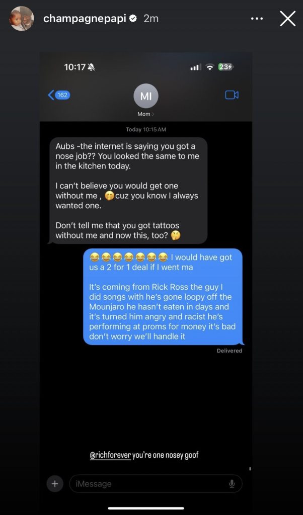 Drake denies claim by Rick Ross that he got a nose procedure