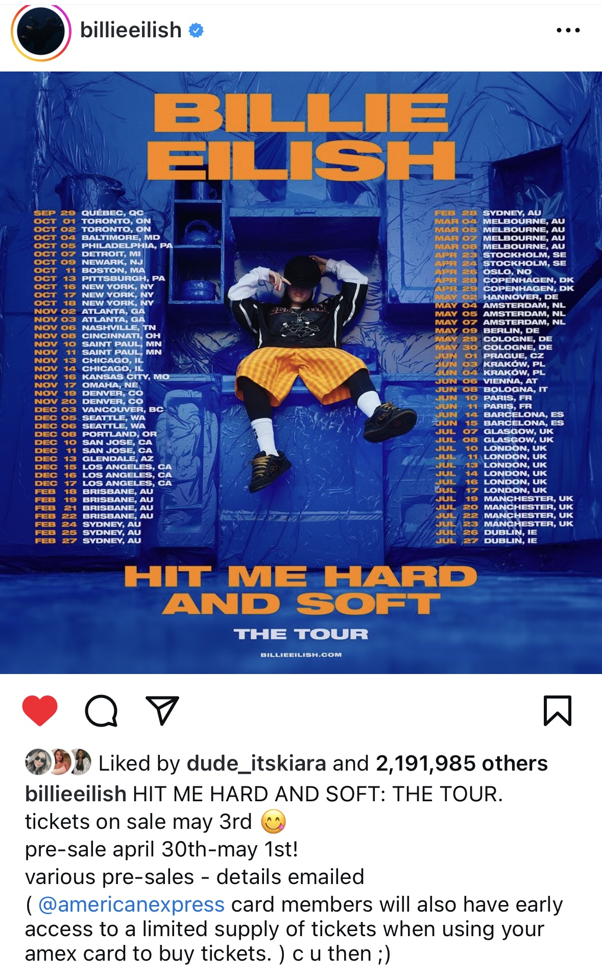 Billie Eilish announces dates for Hit Me Hard And Soft Tour