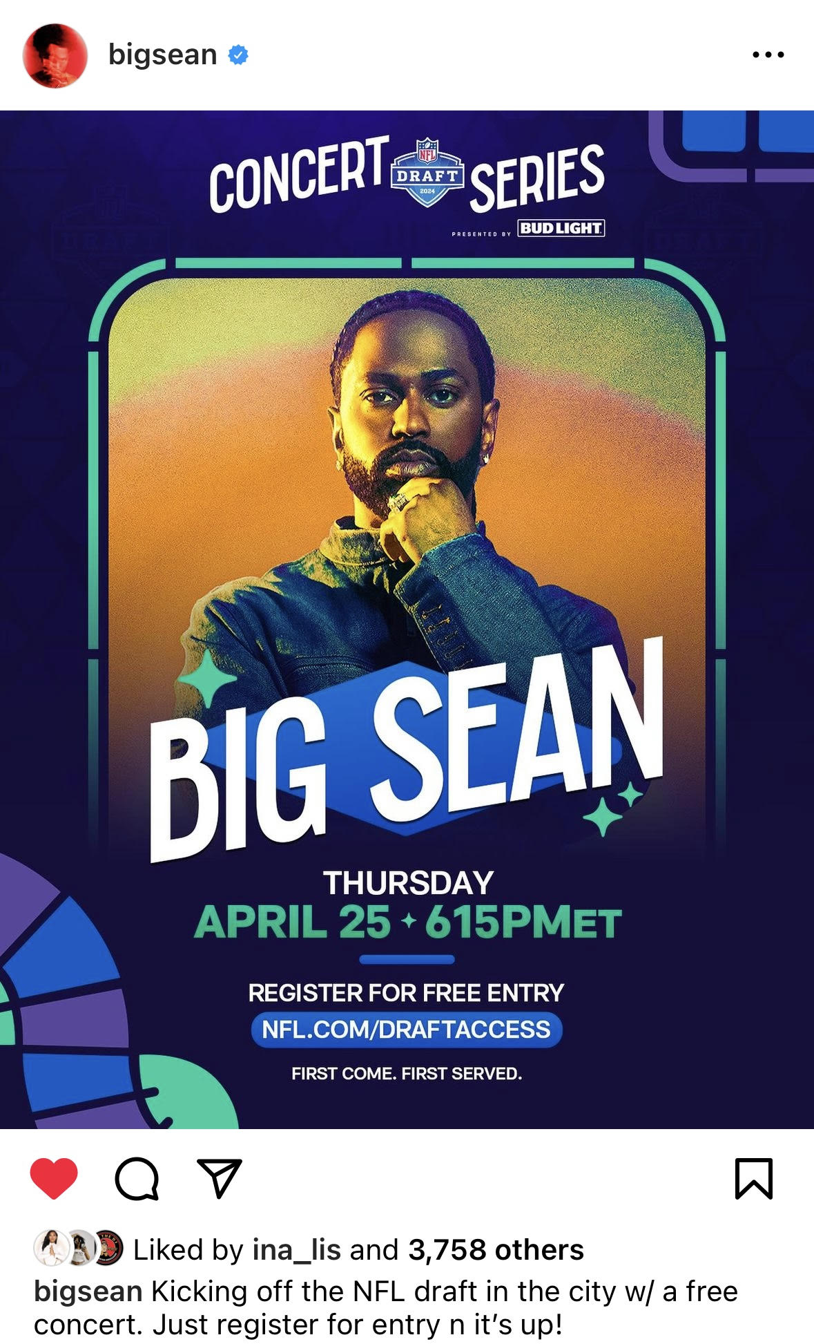 Big Sean to headline NFL Draft Concert Series in Detroit