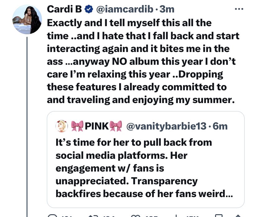Cardi B says that sophomore album won't be released in 2024