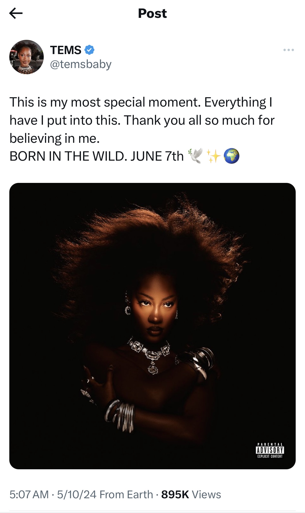Tems to release debut album “Born In The Wild” on June 7