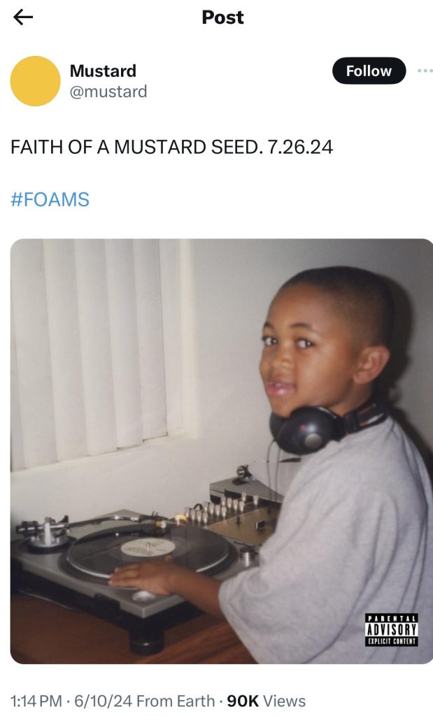 Mustard to release "Faith Of A Mustard Seed" album on July 26