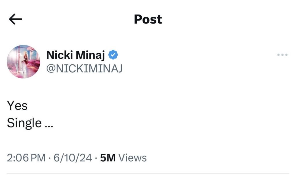 Nicki Minaj fans debate over her new "single" post