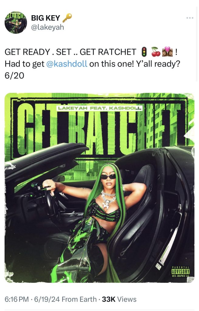 Lakeyah to release "Get Ratchet" single with Kash Doll on June 21