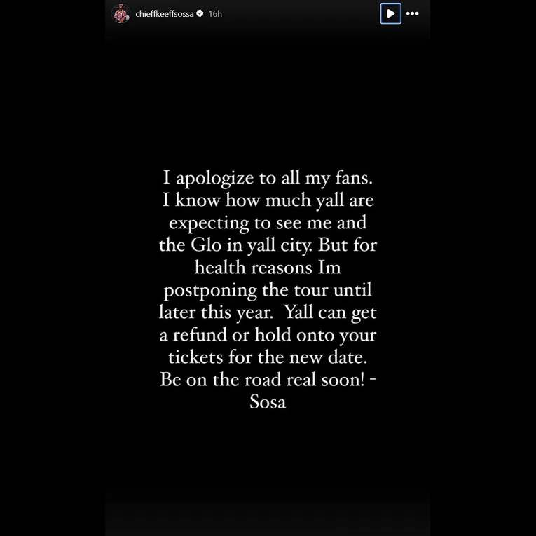 Chief Keef postpones "A Lil Tour" due to medical emergency