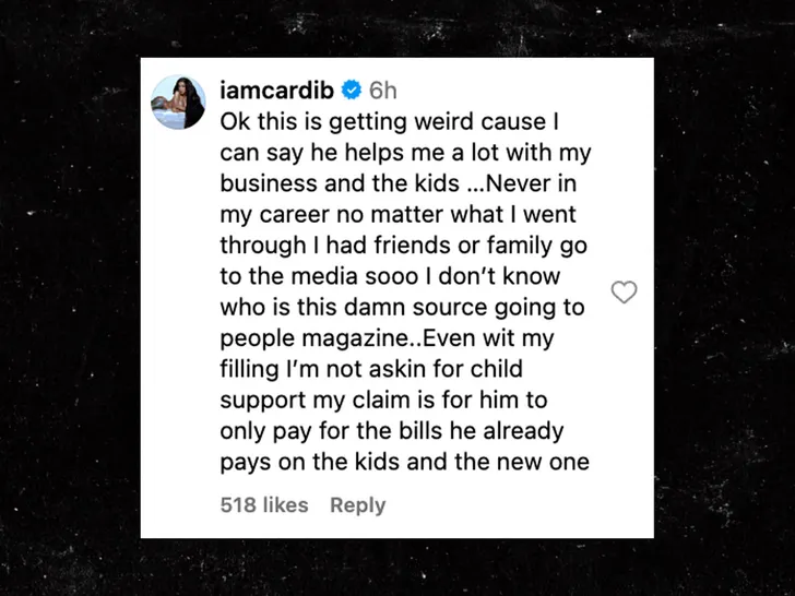 Cardi B denies report that Offset didn't support her during marriage