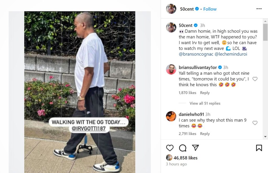 50 Cent mocks Irv Gotti's stroke recovery on Instagram