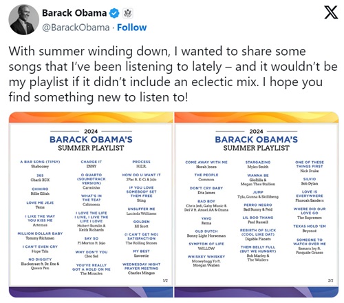 The former president shares his music picks for Summer 2024