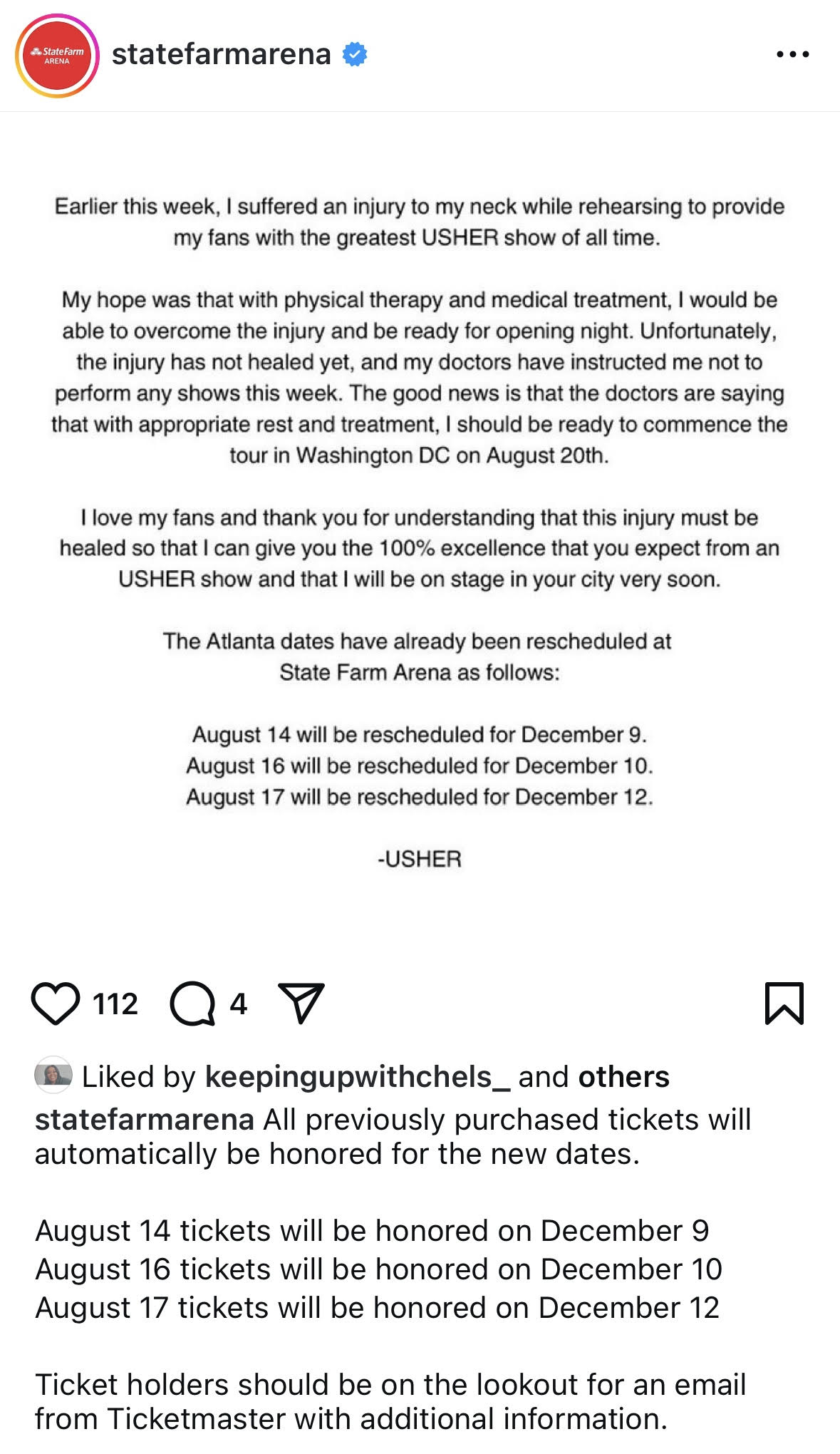 Usher reveals neck injury and postpones first three shows of tour