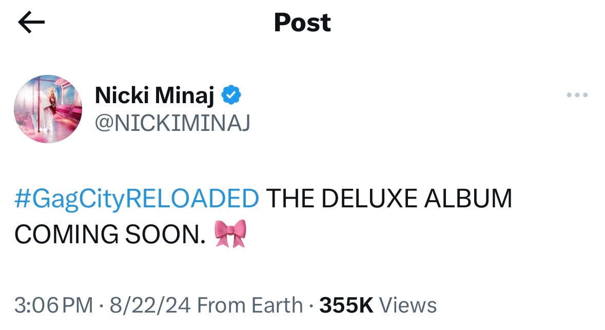 Nicki Minaj announces "Pink Friday 2: Gag City Reloaded" deluxe