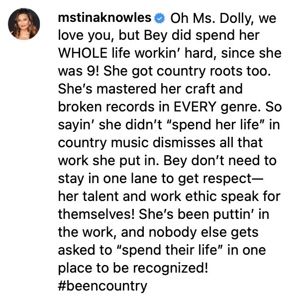Tina Knowles defends Beyoncé after Dolly Parton’s remarks