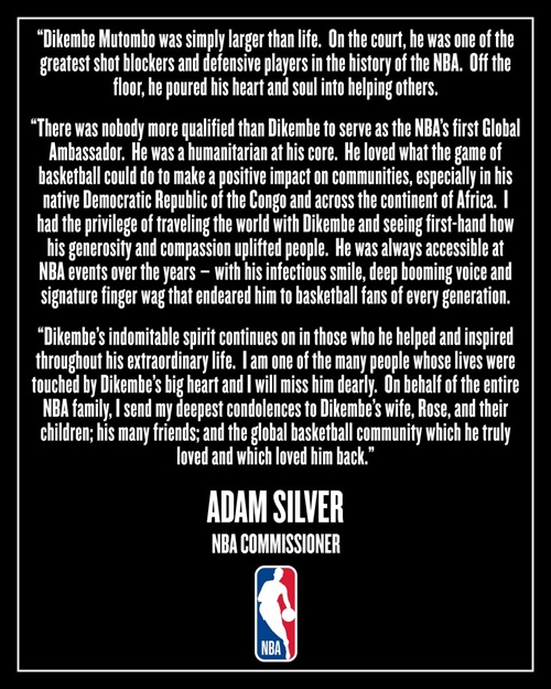 Adam Silver's statement on Dikembe Mutombo's passing