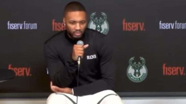 Damian Lillard asked by reporter at Bucks media day about GloRilla