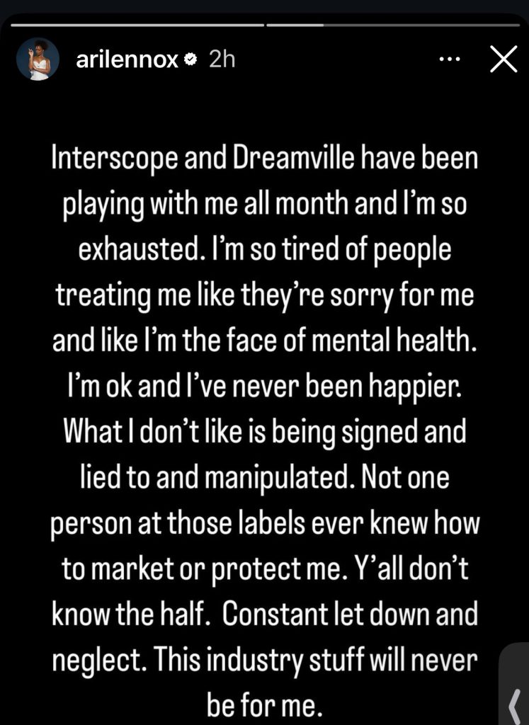 Ari Lennox calls for end to her contract with Dreamville and Interscope