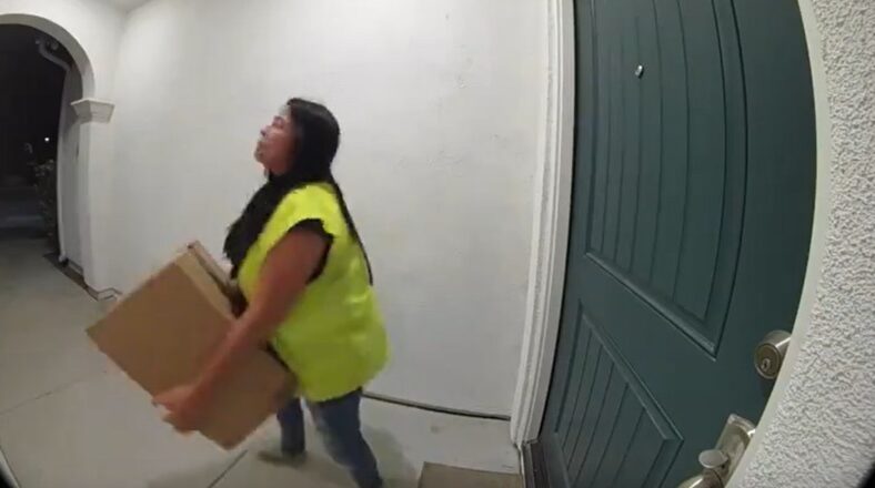 Amazon delivery driver caught on camera stealing package