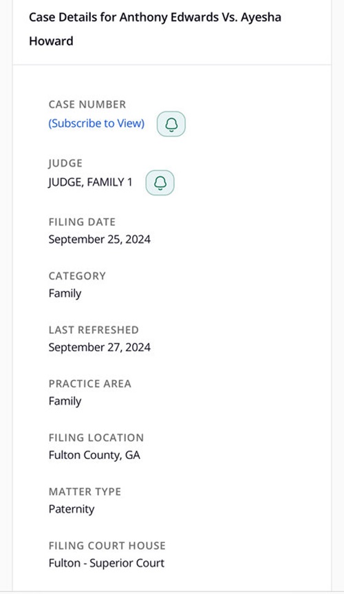 Document showing Anthony Edwards' ongoing case with Ayesha Howard