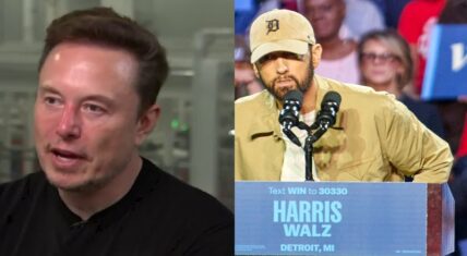 Elon Musk calls Eminem out over Kamala Harris endorsement at Detroit rally.