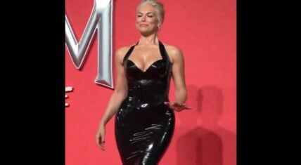 Hannah Waddingham wows on the red carpet in a stunning black latex dress, going viral on Twitter.