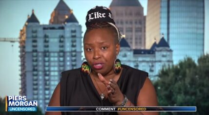 Jaguar Wright during her interview on Piers Morgan, discussing claims about Jay-Z and Beyoncé.