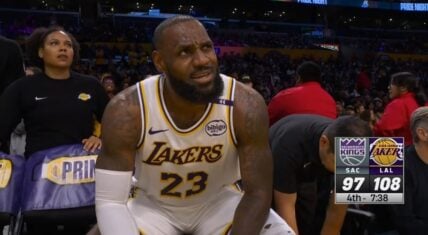 LeBron James passionately reacts to Rui Hachimura during Lakers vs. Kings game