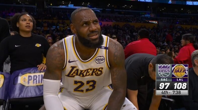 LeBron James passionately reacts to Rui Hachimura during Lakers vs. Kings game