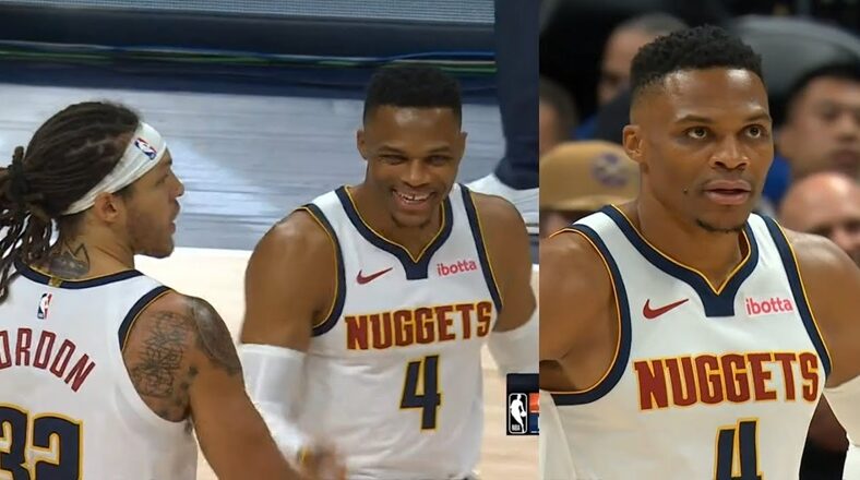 Russell Westbrook receives standing ovation and airballs his first shot during his Nuggets debut against the Thunder.