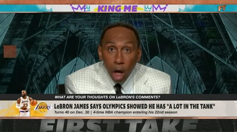 Stephen A. Smith passionately debates Shannon Sharpe over LeBron James on First Take.