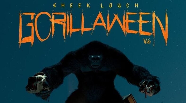 Sheek Louch Gorillaween Vol. 6 EP Cover Art with a Giant Gorilla Outside a Haunted House.