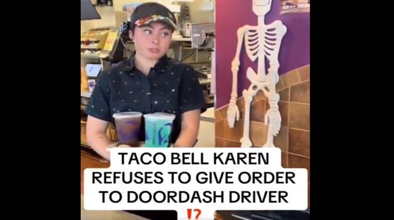Taco Bell worker in confrontation with DoorDash driver over pickup confirmation.
