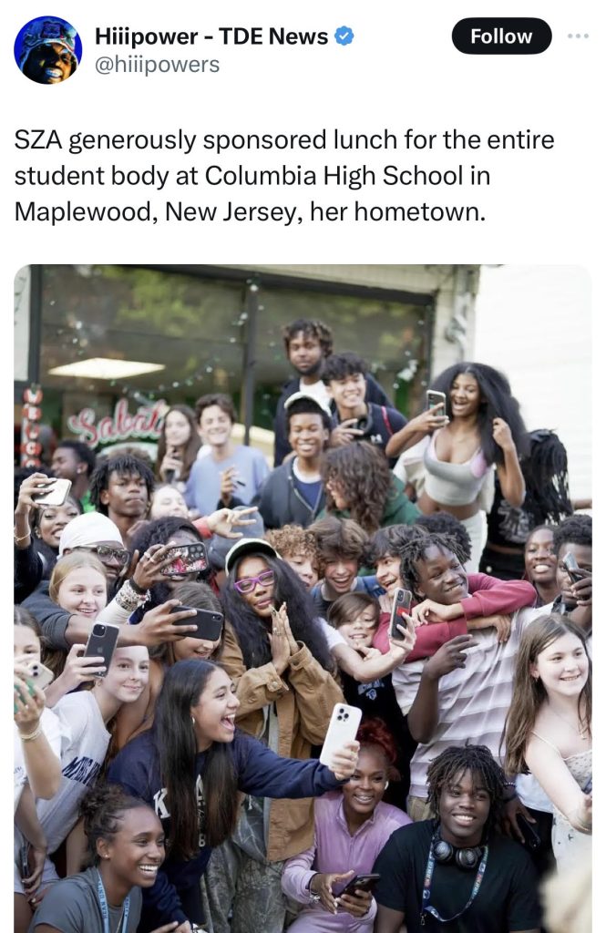 SZA provides lunch for high school students in New Jersey