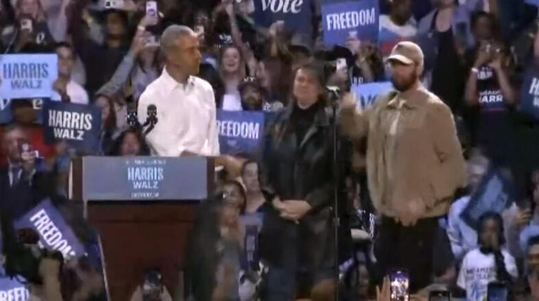 Eminem introduces Barack Obama in Detroit at Kamala Harris rally