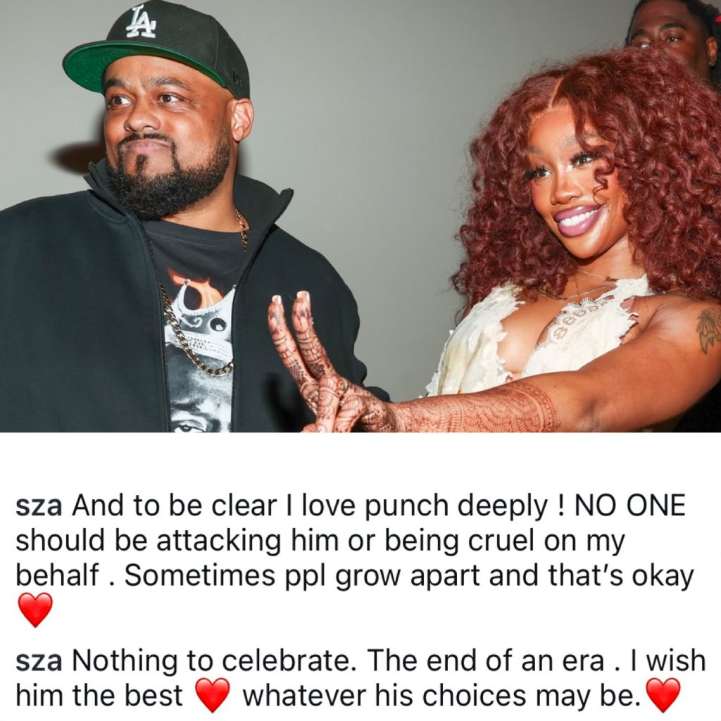 SZA reveals that she has parted ways with manager
