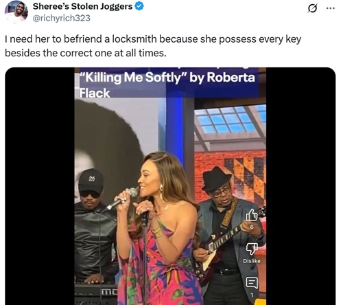 Ashley Darby's Killing Me Softly rendition is getting a good roasting on X/Twitter.