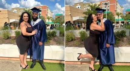 The black dress this mother wore to her son's graduation, took all of the focus away from this young man's accomplishment.
