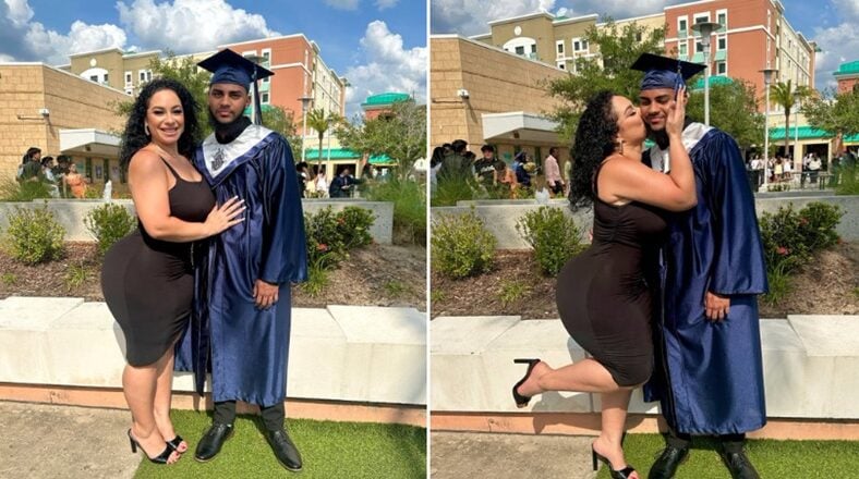The black dress this mother wore to her son's graduation, took all of the focus away from this young man's accomplishment.