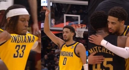 Tyrese Haliburton celebrated Myles Turner's dagger three pointer by waving to the Cleveland crowd. The 50-32 Indiana Pacers, as the fourth seed, eliminated the East's top seeded 64-18 Cleveland Cavaliers.