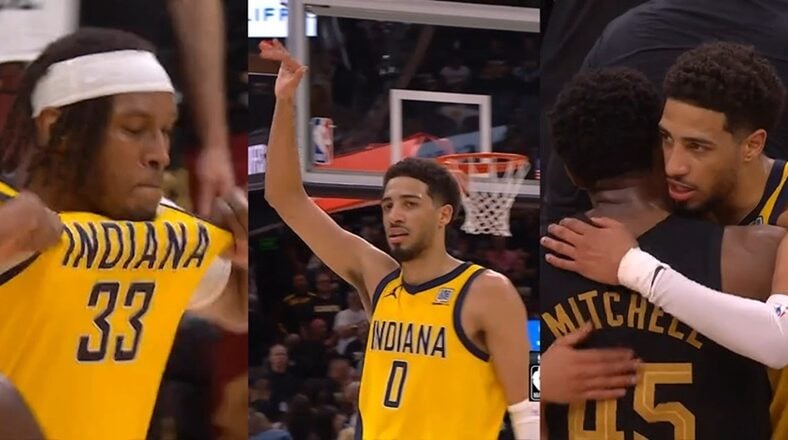 Tyrese Haliburton celebrated Myles Turner's dagger three pointer by waving to the Cleveland crowd. The 50-32 Indiana Pacers, as the fourth seed, eliminated the East's top seeded 64-18 Cleveland Cavaliers.