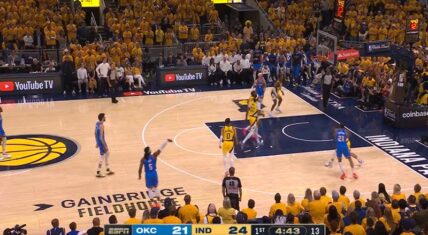 Lu Dort sank a three pointer that capped a 9-0 run, putting the Thunder back in the game, tying the Pacers in the first quarter of Game 4 of the 2025 NBA Finals.