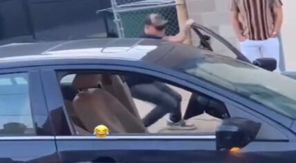 A man has gone viral on X for going off on a group of Black people, telling them to leave. Instead, they stayed and mocked him. As a result, the man began beating his own vehicle with his bare hands.
