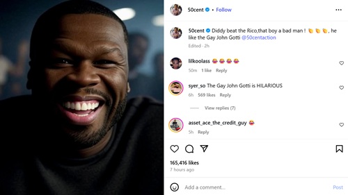 50 Cent trolls Diddy immediately after his acquittal.