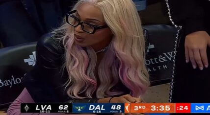 DiJonai Carrington is out with a rib injury, but she was courtside at the Aces-Wings game, last night. She trended on social media, as viewers could not get over how beautiful they find her to be.