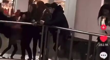 A little girl got caught shoplifting from the mall. When a group of women tried to stop the girl, she walked up the escalator, and began physically fighting these grown women. After she got the women off of her, the girl proceeded to go down the escalator.