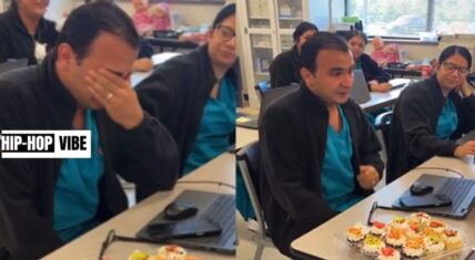 A woman in nursing school decided to surprise her male classmate, Ibrahim, who is originally from Germany. Ibrahim confessed to her he was having a hard time at home. So, the woman took it upon herself to surprise him with cupcakes on his birthday. Above is Ibrahim's reaction to such a kind gesture.
