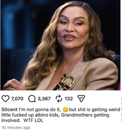 50 Cent targeted Tina Knowles with this Instagram post after she honored Tiny in the midst of his beef with her husband, T.I.