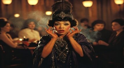 Photorealistic portrait of Esther Jones (Baby Esther), the Harlem Renaissance-era child prodigy whose unique scat singing and 'boop'-style vocalizations directly influenced the creation of Betty Boop in the early 1930s. Depicted here in a vibrant Cotton Club-inspired scene, complete with feathered headdress, sparkling beadwork, and the signature playful intensity that captivated audiences across the U.S. and Europe.