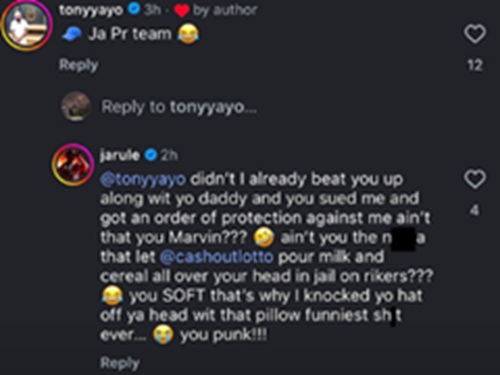 Tony Yayo responded to an AI video that told a story about his airplane incident with Ja Rule in Rule's favor. In the comment, Yayo said it was Rule's PR team. As a result, Ja went off in his reply and told Yayo he beat both him and his "daddy," referencing 50 Cent.