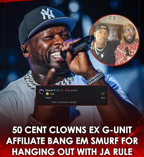 50 Cent commented on an IG post showing Smurf and Ja Rule embracing with a simple "LOL."