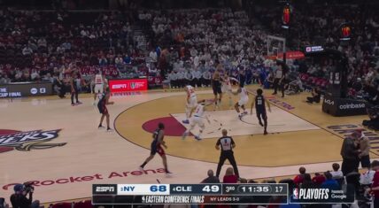 Knicks lead the Cavaliers 68-49 in the third quarter during Game 4 of the 2026 Eastern Conference Finals at Rocket Arena in Cleveland.